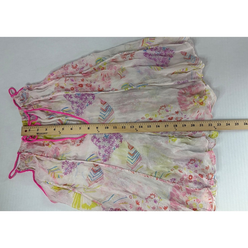 100% Silk Floral Camisole Tank Top Pink Piping Keyhole Tie Sheer Multi Color - Picture 6 of 11
